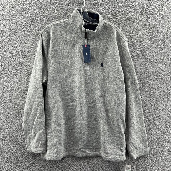 New Izod 1/4 Zip Sweatshirt Sweater Mens Large Gray Heathered Long Sleeve Pullov - Picture 1 of 9